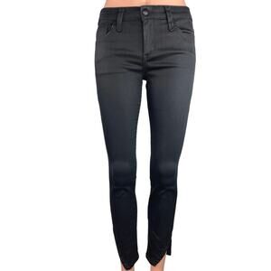 Joe's Black Mid Rise Coated Stretch Slit Hem Ankle Skinny Denim Jeans Size 25